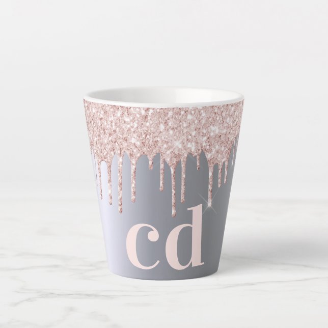 Tasse Latte parties scintillant rose or argent  monogramme ini (Devant)