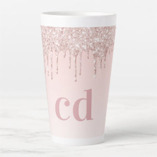 Tasse Latte parties scintillant rose or rose  monogramme initi