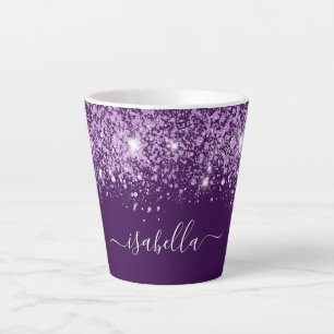 Tasse Latte Parties scintillant violet étincelle nom monogramm