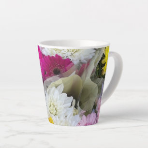 Tasse Latte Pastel Floral Rose, Jaune & Blanc Chrysanthème