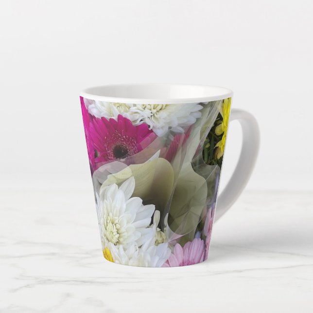 Tasse Latte Pastel Floral Rose, Jaune & Blanc Chrysanthème (Angle droit)