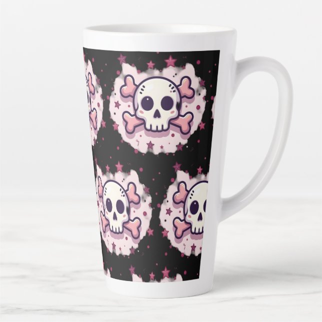 Tasse Latte Pastel Pink Skull and Crossbones (Droite)