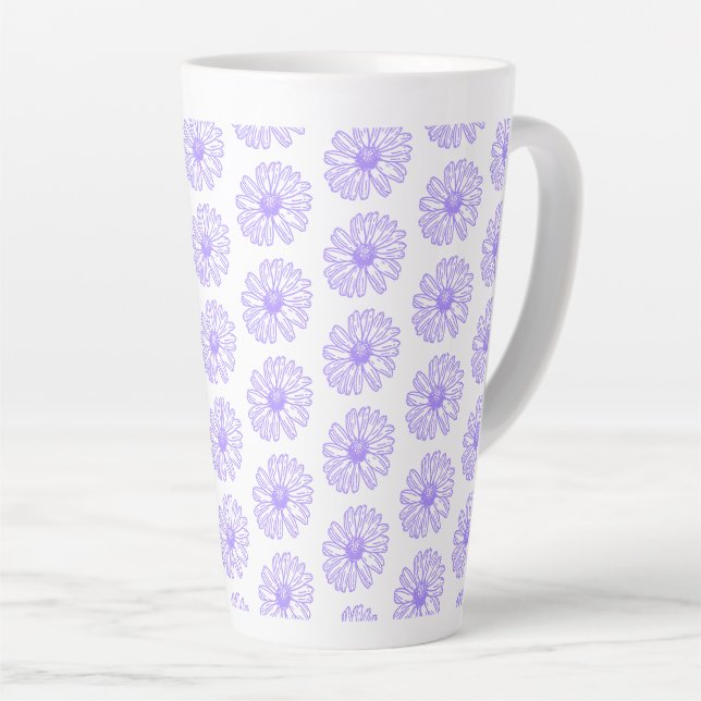 Tasse Latte Pastel Purple Daisy Flower Print, Hippie Floral (Angle droit)