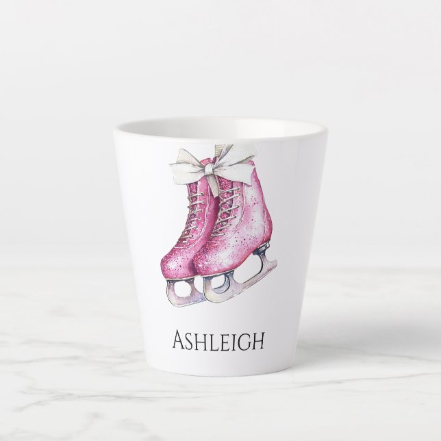 Tasse Latte Patinage sur glace rose, Noël (Devant)