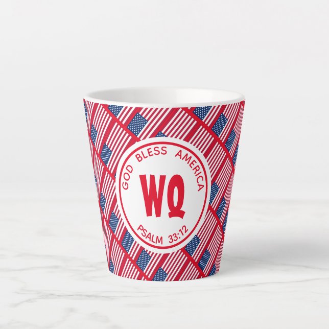 Tasse Latte Patriotique USA American Flag Monogramme (Devant)