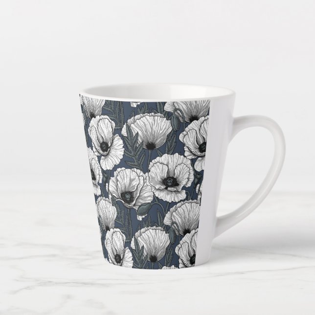 Tasse Latte Pavot blanc sur la marine (Droite)