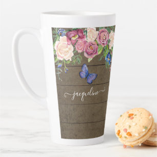 Tasse Latte Pays rustique Aquarelle Florale Marine Bourgogne