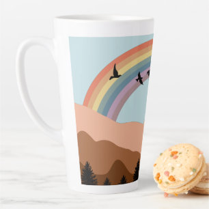 Tasse Latte Paysage Abstrait Arbres forestiers Arc-en-ciel et 