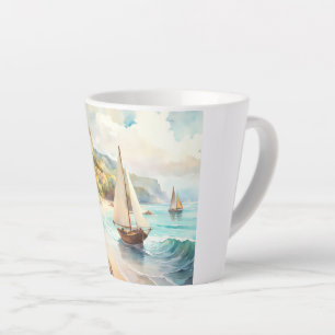 Tasse Latte Paysage avec mer et voiliers