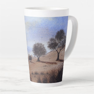 Tasse Latte paysage et arbres d'automne