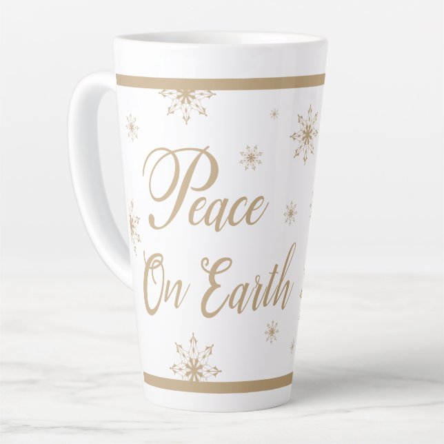 Tasse Latte Peace on Earth Gold Stars Christmas (Angle gauche)