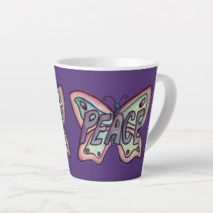 Tasse Latte Peace Word Art Purple Papillon Wing Coffee Cup