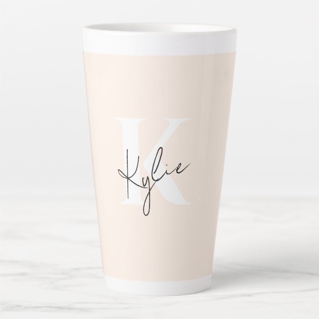 Tasse Latte Peach Pale Moderne Nom Personnalisé Monogramme - (Devant)