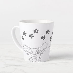 Tasse Latte Peeping Chien Visage et Empreintes de pattes