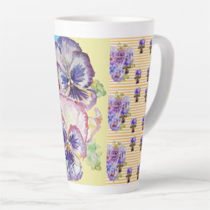 Tasse Latte Peint à la main Pansy Violet Pansies floral Latte 