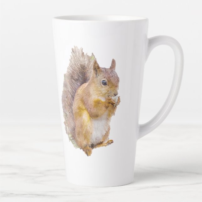 Tasse Latte Peinture à l'aquarelle d'écureuil rouge (Droite)