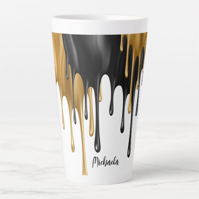 Tasse Latte Peinture à séchage noir et or personnalisée (Devant)