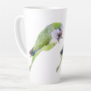 Tasse Latte Peinture d'aquarelle de perroquet vert