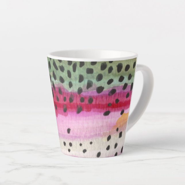 Tasse Latte Peinture de pêche à la truite arc-en-ciel (Angle droit)