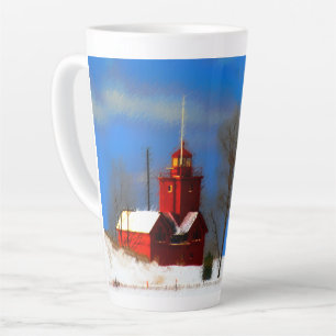 Tasse Latte Peinture de phare rouge - Art original