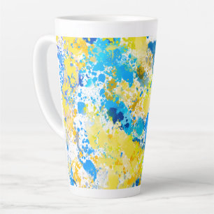 Tasse Latte Peinture Splatter bleu et jaune