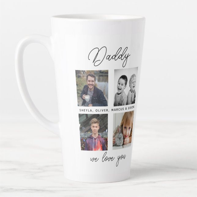 Tasse Latte Père avec Enfants Famille Papa 4 Photo Collage (Gauche)