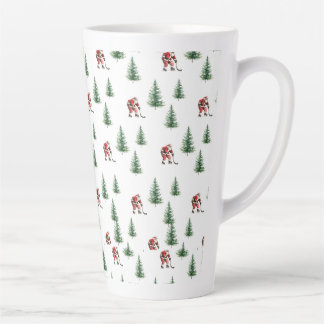 Tasse Latte Père Noël de hockey et pins Noël