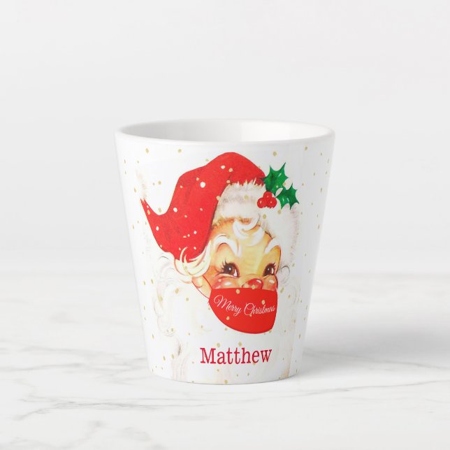 Tasse Latte Père Noël Noël Distance sociale Joyeux personnel (Devant)