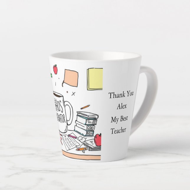 Tasse Latte Personalized Best Teacher Thank You Gift Coffee (Angle droit)