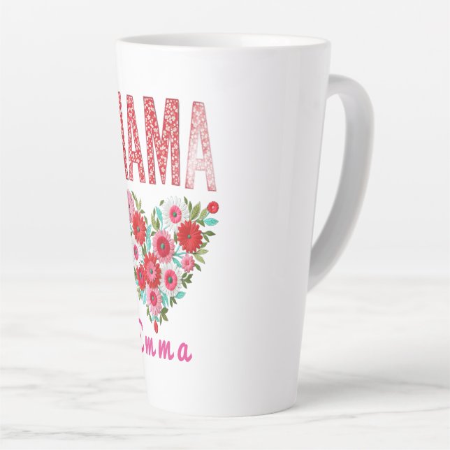 Tasse Latte Personalized Mama Heart Floral Custom Gift (Angle droit)