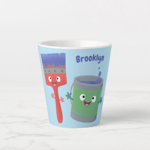 Tasse Latte Personnages de peinture et de pinceau mignons