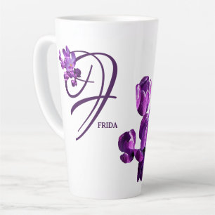 Tasse Latte Personnalisable Frida nom pourpre floral tendance 