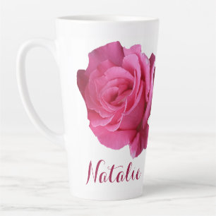 Tasse Latte Personnalisable Natalie nom rose fleurs boho