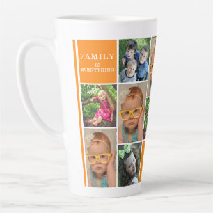 Tasse Latte Personnalisé 12 Photo Collage Orange Family Monogr