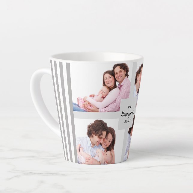 Tasse Latte Personnalisé 4 Photos de famille Collage Rectangle (Angle gauche)