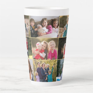 Tasse Latte Personnalisé 9 Photo Collage Gold Monogramme
