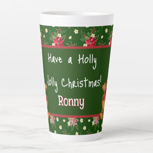 Tasse Latte Personnalisé Avoir un Noël Holly Jolly (Devant)
