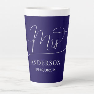 Tasse Latte personnalisée classique chic bleu mari