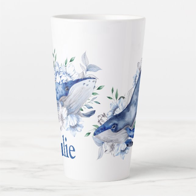 Tasse Latte Personnaliser Baleines bleues (Devant)