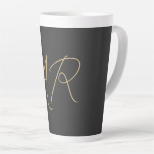 Tasse Latte Personnaliser Monogramme Gris clair Beige