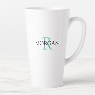 Tasse Latte Personnalisez le monogramme et le nom, Turquoise c