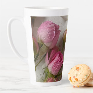 Tasse Latte Pétales en perles Fleurs roses scintillant dans la