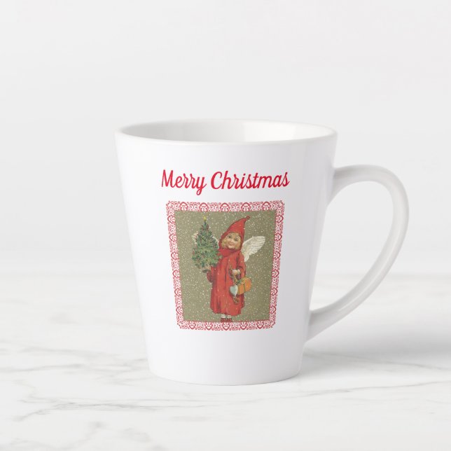 Tasse Latte Petit ange victorien tenant l'arbre de Noël Rouge (Droite)