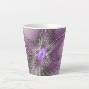 Tasse Latte Petite Beauté Moderne Fleur d'Art Fractal Gris Mau
