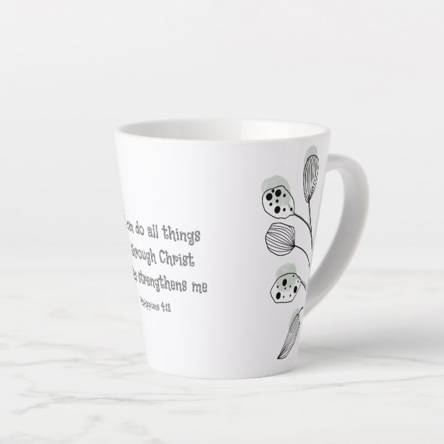 Tasse Latte Philippiens 4:13 Carte Feuille Eucalyptus Abstrait (Angle droit)