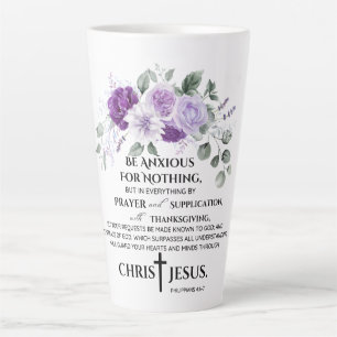 Tasse Latte Philippiens 4:6-7 Écriture Fleur pourpre