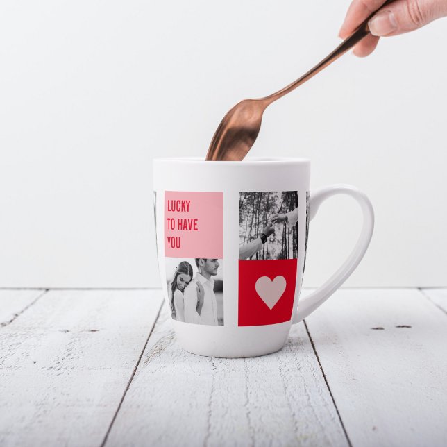 Tasse Latte Photo Collage Couple | Cadeau moderne Valentines (Créateur téléchargé)
