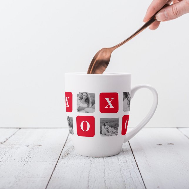 Tasse Latte Photo Collage moderne Couple et XOXO rouge (Créateur téléchargé)