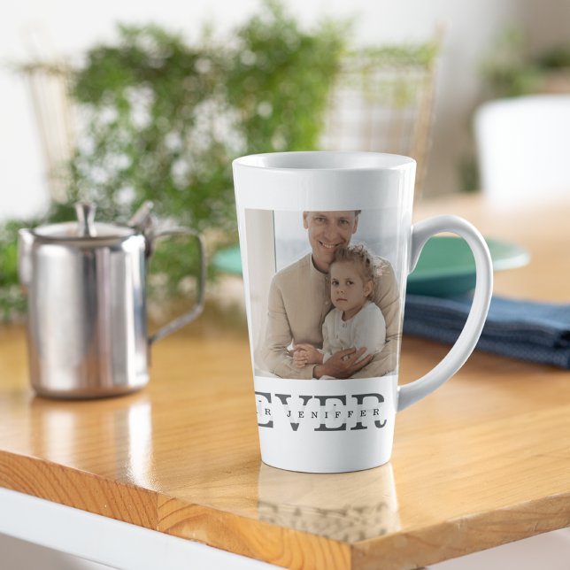 Tasse Latte Photo Collage moderne & Gris Meilleur Papa Jamais  (Créateur téléchargé)