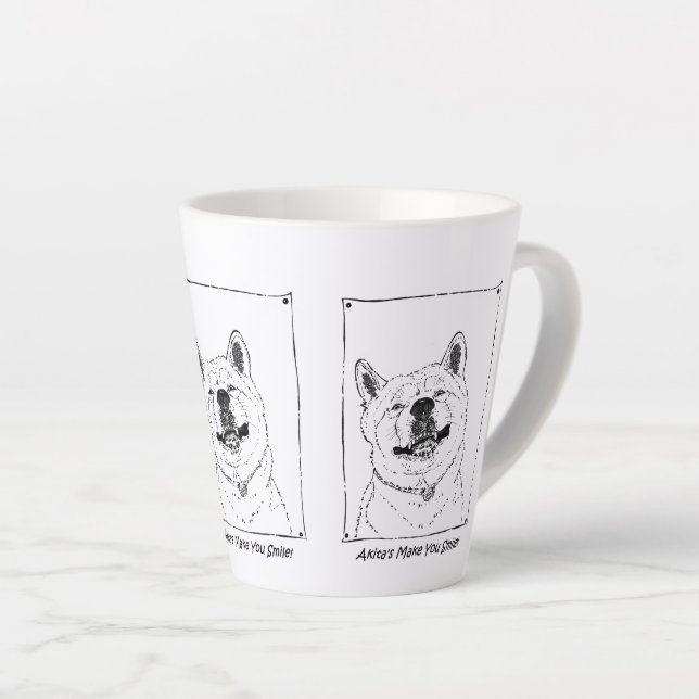 Tasse Latte photo de drôle mignon chien souriant akita (Angle droit)